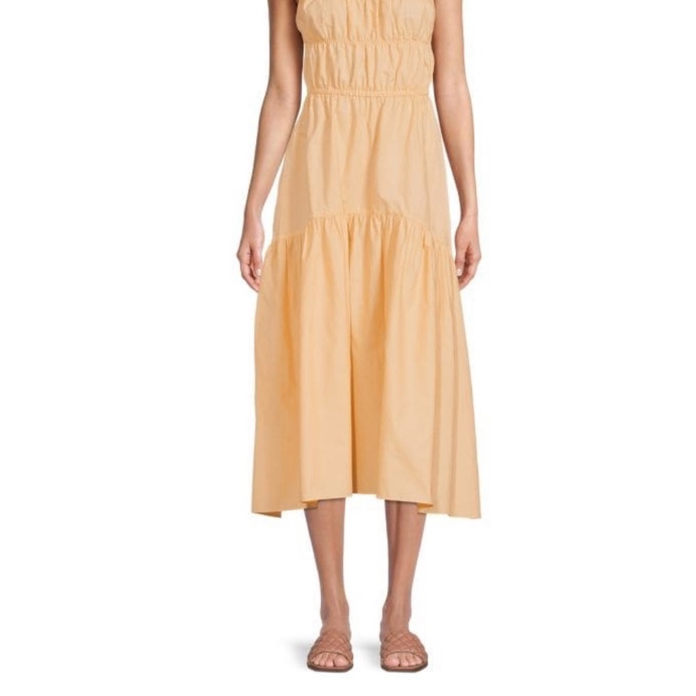 Vince Orange Tiered Midi Sundress